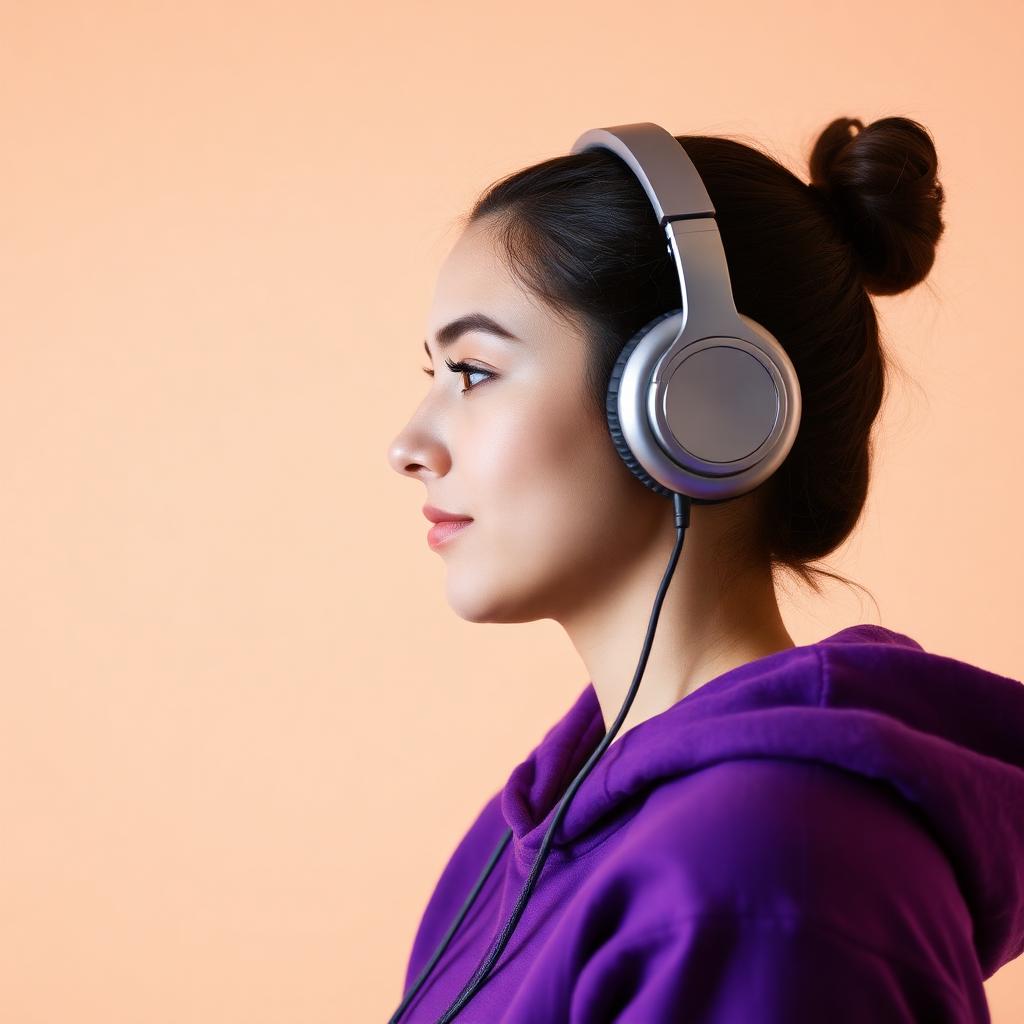 Woman wearing premium headphones